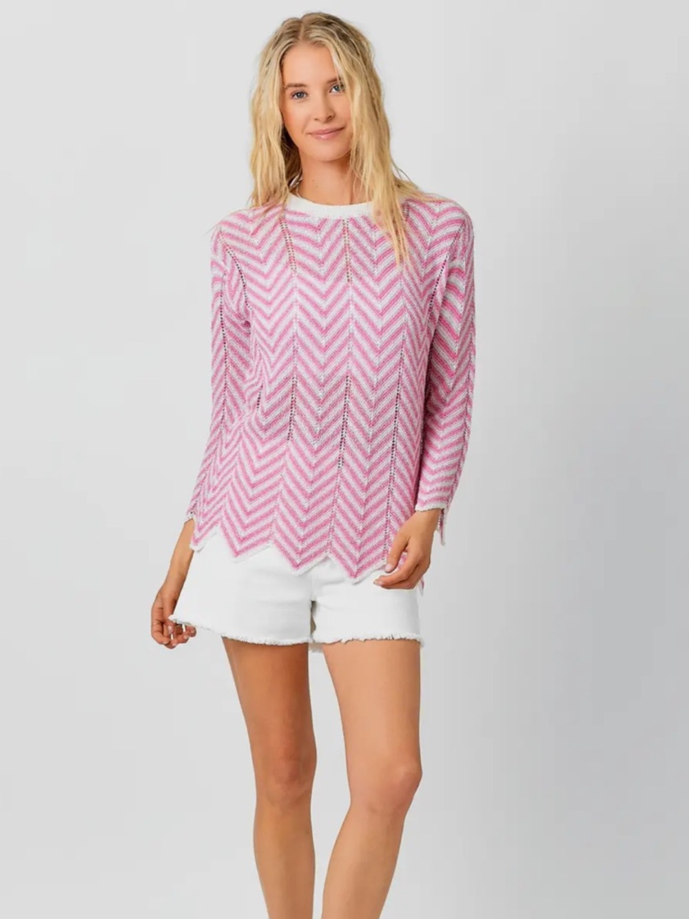 2012. Chevron crocheted knit lightweight summer sweater pink
